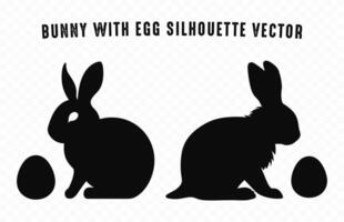 lapin avec Oeuf silhouettes vecteur, lapin noir clipart, deux Pâques lapins silhouette vecteur