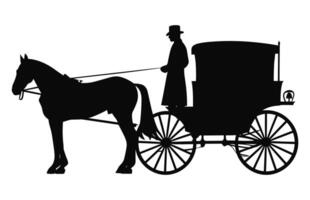 amish cheval et petit chariot vecteur noir silhouette isolé sur une blanc Contexte