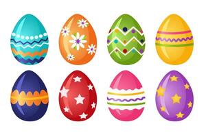ensemble de multicolore Pâques des œufs avec motifs. peint poulet des œufs dans dessin animé style. religieux symbole de content Pâques fête. conception élément pour carte postale. vecteur illustration.