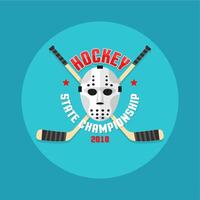 le hockey logo dans une plat style avec une gardiens de but masque et franchi des bâtons. vecteur