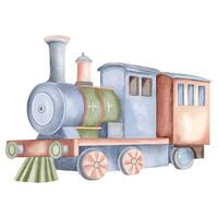 aquarelle locomotive. illustration de une mignonne jouet train. aquarelle jouets. pastel coloré train vecteur