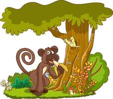 vecteur illustration de singe en mangeant banane