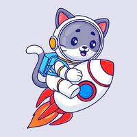 mignonne chat astronaute équitation fusée dans espace dessin animé vecteur icône illustration animal science isolé