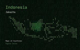 Indonésie carte montré dans binaire code modèle. matrice Nombres, zéro, un. monde des pays vecteur Plans. numérique séries