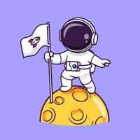 mignonne astronaute en portant drapeau sur lune dessin animé vecteur icône illustration. science La technologie icône concept isolé prime vecteur. plat dessin animé style