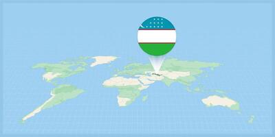 emplacement de Ouzbékistan sur le monde carte, marqué avec Ouzbékistan drapeau broche. vecteur