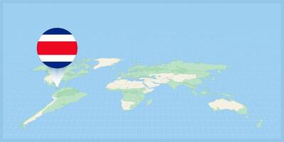 emplacement de costa rica sur le monde carte, marqué avec costa rica drapeau broche. vecteur