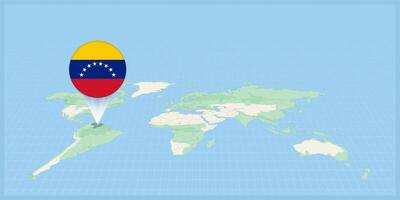 emplacement de Venezuela sur le monde carte, marqué avec Venezuela drapeau broche. vecteur