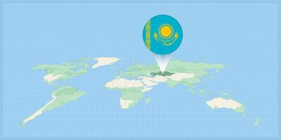 emplacement de kazakhstan sur le monde carte, marqué avec kazakhstan drapeau broche. vecteur