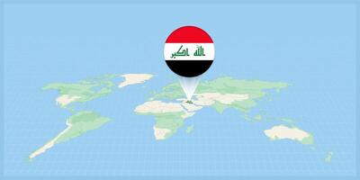 emplacement de Irak sur le monde carte, marqué avec Irak drapeau broche. vecteur