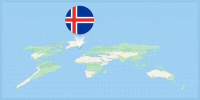 emplacement de Islande sur le monde carte, marqué avec Islande drapeau broche. vecteur
