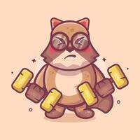 mignonne raton laveur animal personnage mascotte Faire la musculation en utilisant haltère isolé dessin animé vecteur