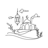 main tiré Ramadan lanternes, unique plat illustration griffonnage pour salutation cartes vecteur