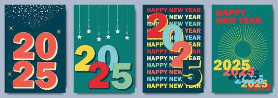 Créatif concept de 2025 content Nouveau année affiches ensemble. conception modèles avec typographie logo 2025 pour fête et saison décoration. minimaliste branché arrière-plans pour l'image de marque, bannière, couverture, carte vecteur
