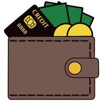 vecteur portefeuille avec argent et crédit carte dessin animé illustration