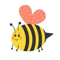 mignonne rond abeille. kawaii personnage. dessin animé plat vecteur illustration.