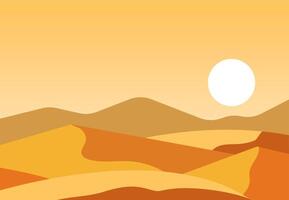 désert paysage. minimaliste style. d'or Couleur dunes. sablonneux collines et montagnes. rond blanc Soleil. moderne chaud terre panorama Contexte. vecteur