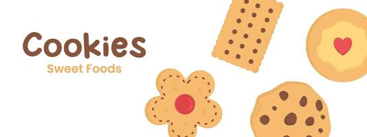 dessin animé illustration de Chocolat puce beurre biscuits avec copie espace pour texte dans le forme de une bannière ou Contexte vecteur