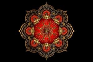luxe mandala avec magnifique ancien circulaire modèle de Indien. rond or floral décoration sur rouge couleur, vecteur illustration isolé sur noir Contexte