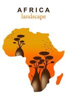 Afrique carte silhouette sur seins des arbres et abstrait le coucher du soleil paysage. baobabs sur africain sauvage la nature. vecteur illustration logo modèle isolé sur blanc Contexte