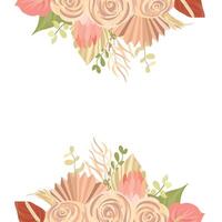 floral décoration vecteur Cadre. Mawar, pampa herbe mariage couronne. exotique sec fleurs, paume feuilles boho invitation carte.