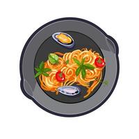 italien nourriture dans une friture poêle. spaghetti avec Fruit de mer. appétissant en bonne santé aliments. en bonne santé alimentaire. vecteur