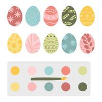 préparation pour le fête de Pâques. le tradition de La peinture des œufs. vecteur illustration. coloré Pâques des œufs et des peintures pour décoration.