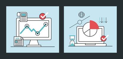 infographie sur la récession économique avec ordinateur portable et ordinateur de bureau vecteur