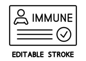 certificat de vaccination contre covid-19 avec coche, carte médicale ou passeport pour voyager dans le temps en cas de pandémie. carte immunitaire. concept de vaccination. trait modifiable. contour de vecteur