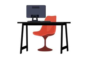 joli beau bureau pour pigiste et bureau à domicile avec table de chaise isolée avec ordinateur pc vecteur