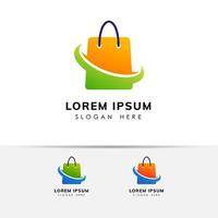 modèle de conception de logo de magasin heureux. stock de conception d'icône de sac à provisions vecteur