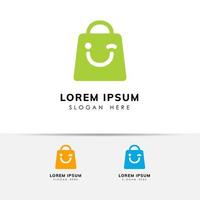 modèle de conception de logo de magasin heureux. stock de conception d'icône de sac à provisions vecteur