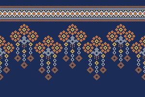 traditionnel ethnique motifs ikat géométrique en tissu modèle traverser point.ikat broderie ethnique Oriental pixel marine bleu Contexte. abstrait, vecteur, illustration. texture, écharpe, décoration, papier peint. vecteur