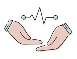 vecteur isolé ligne médical icône. Humain mains en portant une cardiogramme symbole.