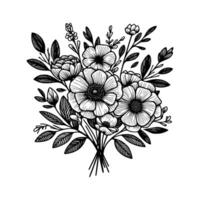 noir et blanc fleurs main tiré vecteur illustration isolé blanc Contexte