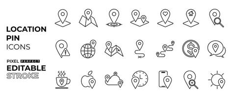 emplacement épingle Icônes collection avec carte, temps, emplacement, nourriture, chercher Voyage et chemin avec modifiable accident vasculaire cérébral vecteur