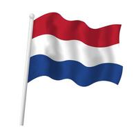 Pays-Bas drapeau sur mât agitant dans vent. néerlandais, néerlandais rayé drapeau vecteur isolé objet illustration