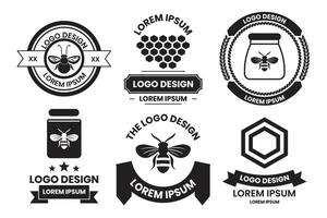 les abeilles et nids d'abeille logo ou badge dans ancien style vecteur