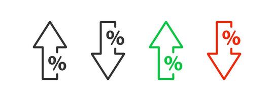pour cent croissance icône. pourcentage La Flèche en haut et vers le bas symbole. remise prix augmenter, diminuer. vecteur illustration.