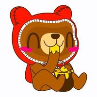 illustration vectorielle d'ours mignon, ours à capuchon rouge mangeant du miel vecteur