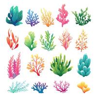 ensemble de fabuleux mer coraux et algues sur blanc Contexte. dessin animé vecteur illustration de Marin flore dans pente