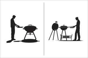 un barbecue et gril en relation silhouette vecteur