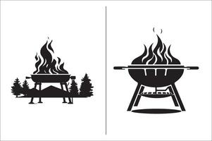 un barbecue et gril en relation silhouette vecteur