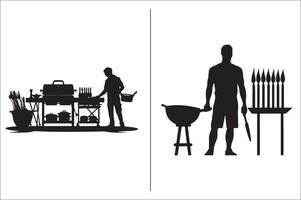 un barbecue et gril en relation silhouette vecteur