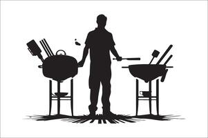 un barbecue et gril en relation silhouette vecteur