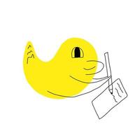 canard jaune mignon avec un crayon, dessinés à la main, illustration vectorielle vecteur