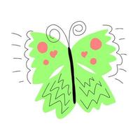 papillons dessinés à la main de vecteur. insecte mignon dessiné à la main dans un orgelet naïf de dessin animé. vecteur