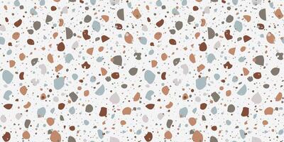 terrazzo sans couture modèle dans pastel neutre couleurs. Aléatoire coloré petit rochers sur beige Contexte. réaliste texture de classique italien sol. branché conception pour imprimer, tissu, textile, emballage vecteur