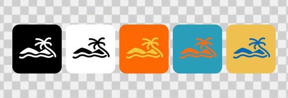 île plage élément Icônes avec palmier, vague mer et île. pour logo, symbole ou la toile conception. vecteur plat illustration.