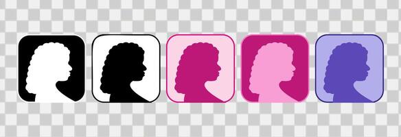 ensemble femme cheveux style Icônes. côté vue cheveux et diriger. dessiné à la main contour. pour logotype, agrafe art, symbole, autocollant, ou la toile conception. 600 pixels X 600 pixels rectangulaire icône, vecteur plat illustration.